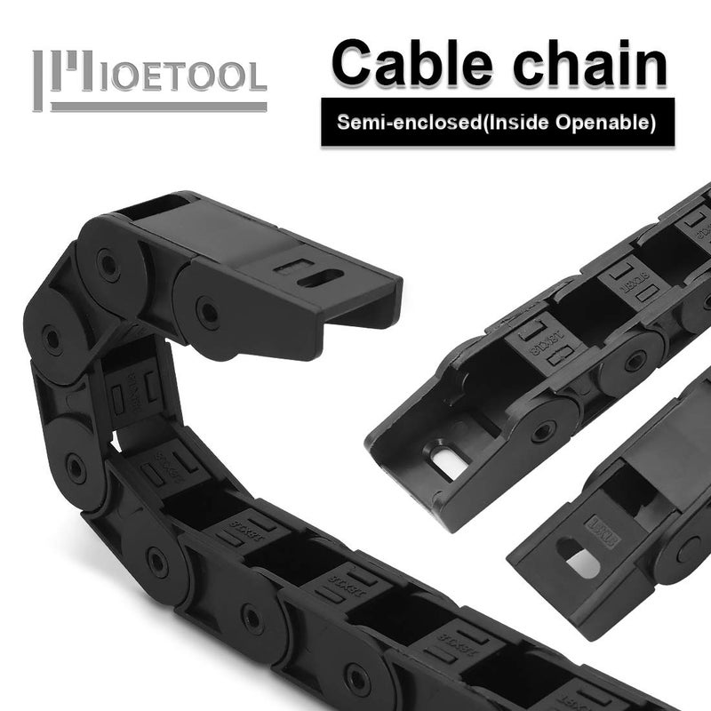 LMioEtool Pack of 2, R38 18mm x 18mm(Inner H x Inner W) Black Plastic Cable Wire Carrier Drag Chain 1M Length for CNC, with End Connectors - Semi Enclosed Type (Inner Side openable) - Image 4